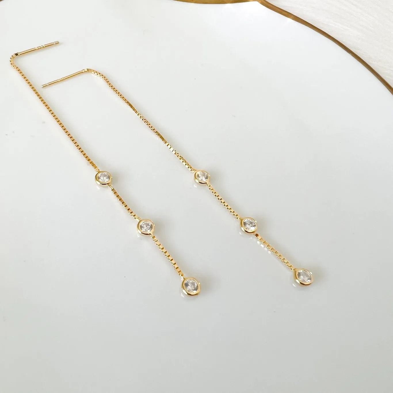 Jolie Bezel Drop Threader Earrings