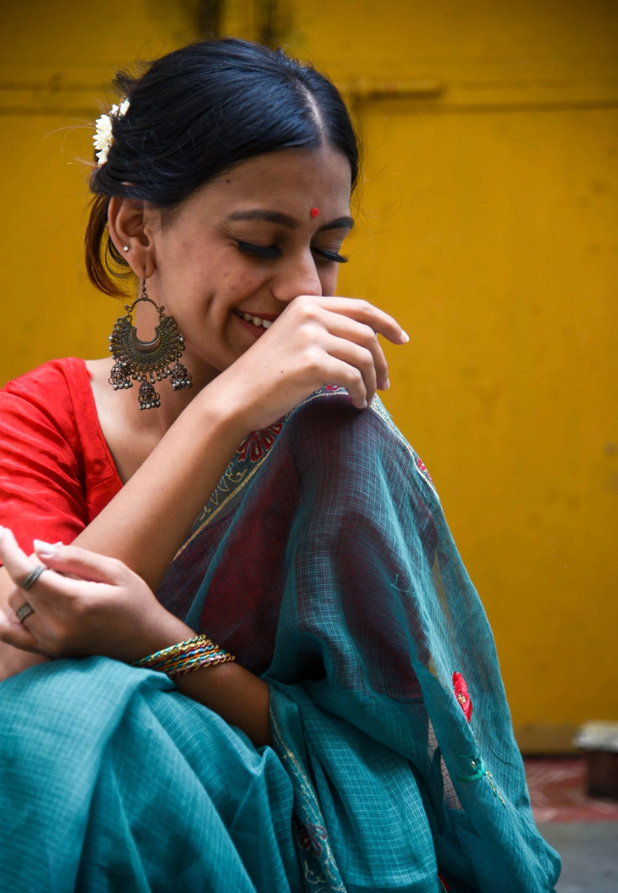 Kaisori Kota saree - Togor embroidered and handblockprinted Kota saree