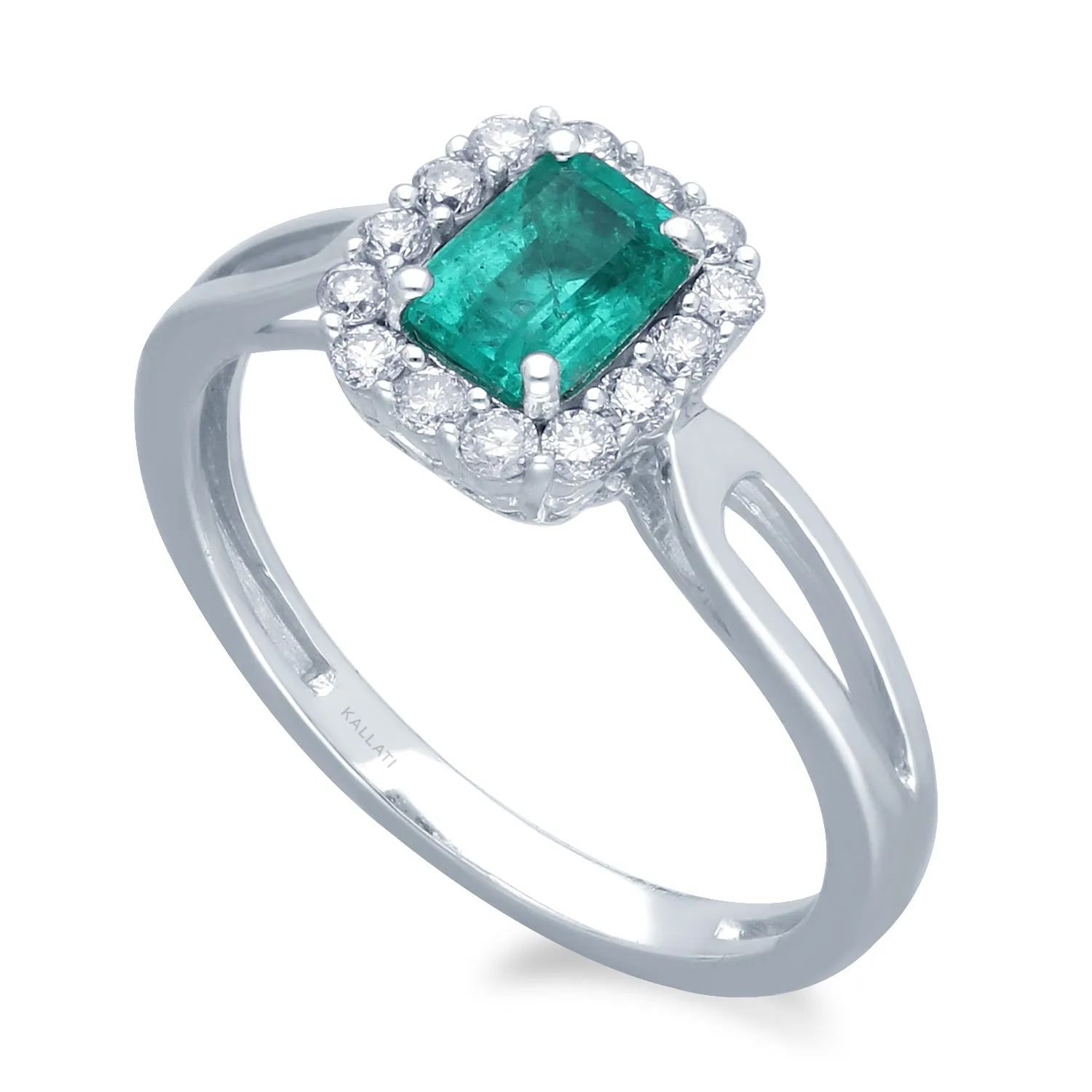 Kallati Heirloom Emerald Cut Emerald & Diamond Engagement Ring in 14K White Gold