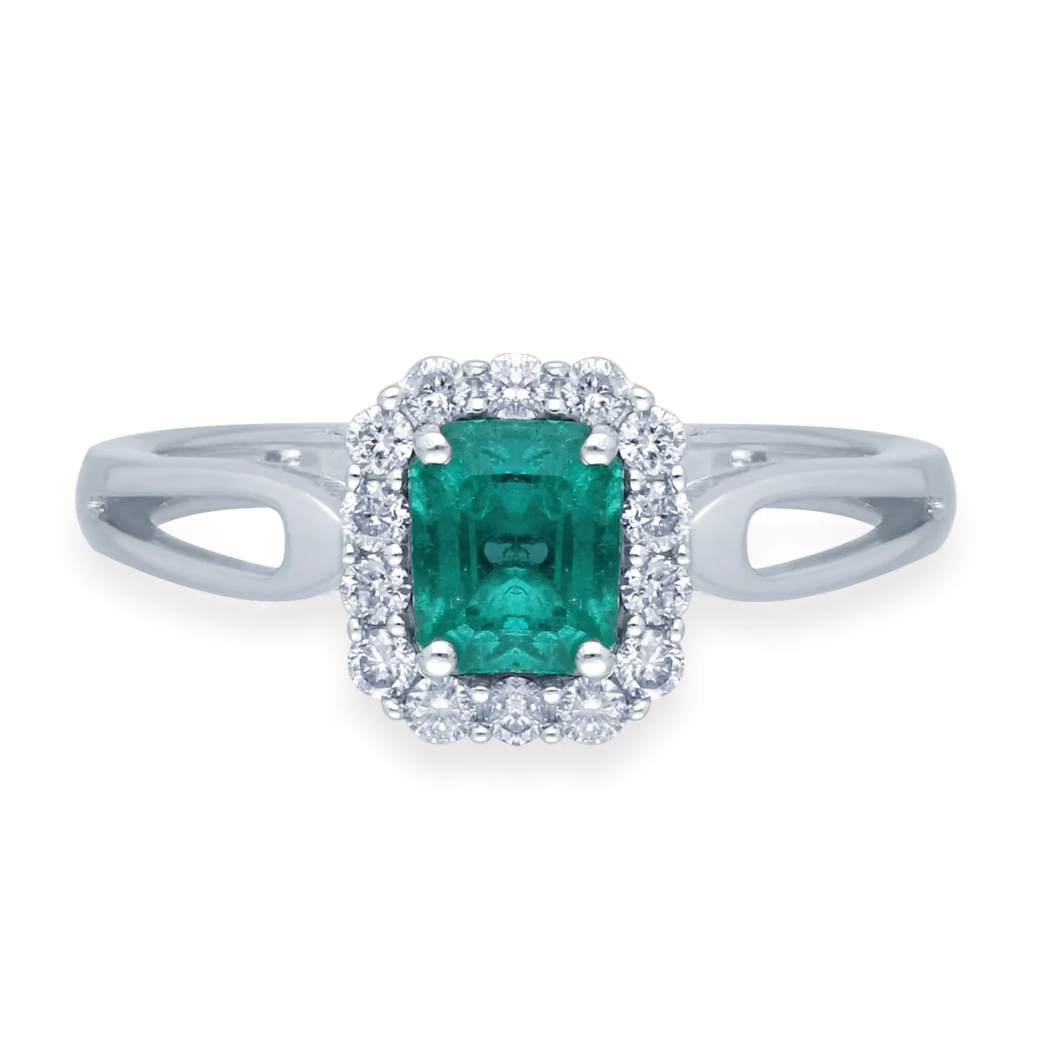 Kallati Heirloom Emerald Cut Emerald & Diamond Engagement Ring in 14K White Gold