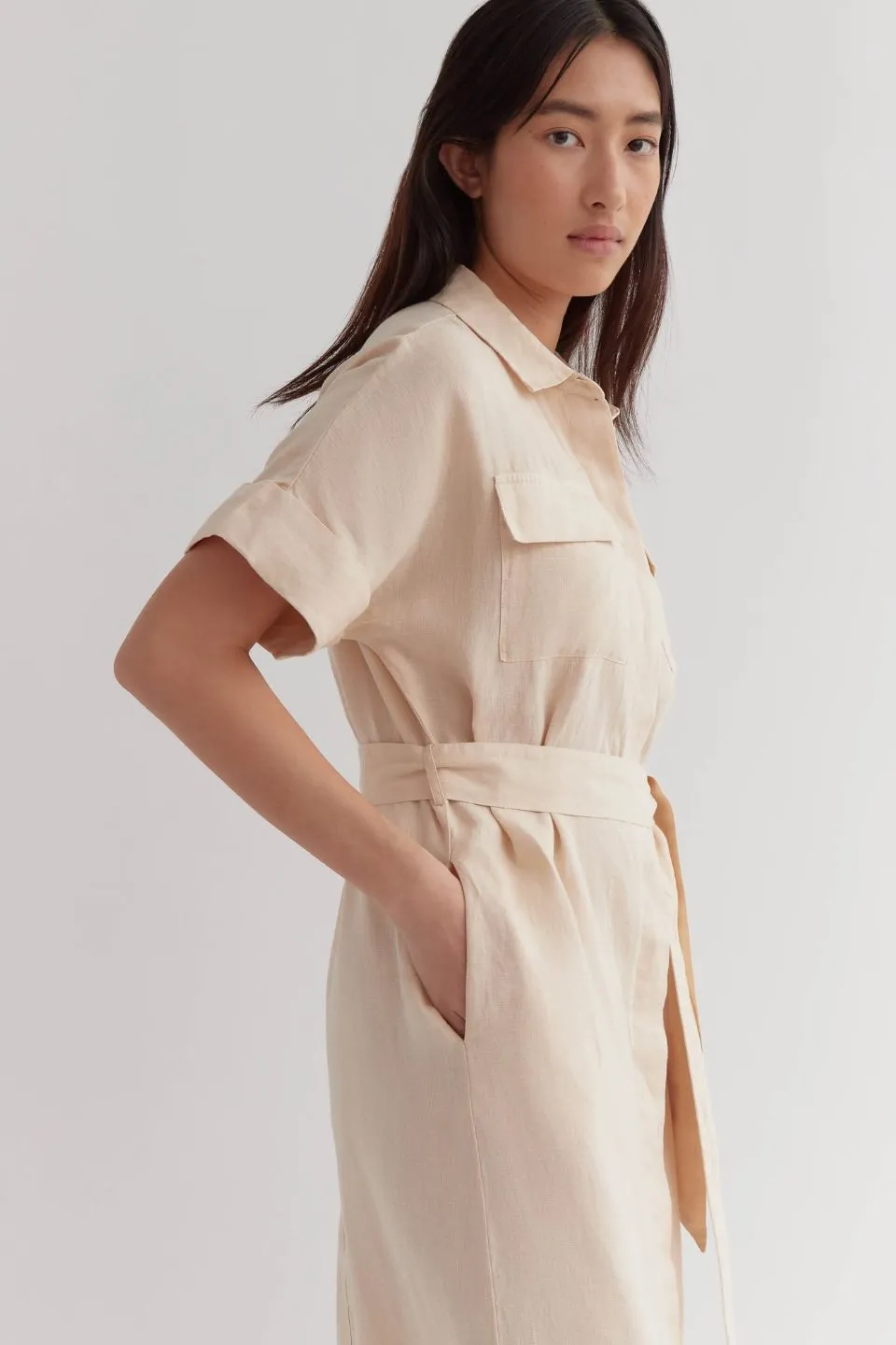 Kara Wheat Linen SS Shirt Dress