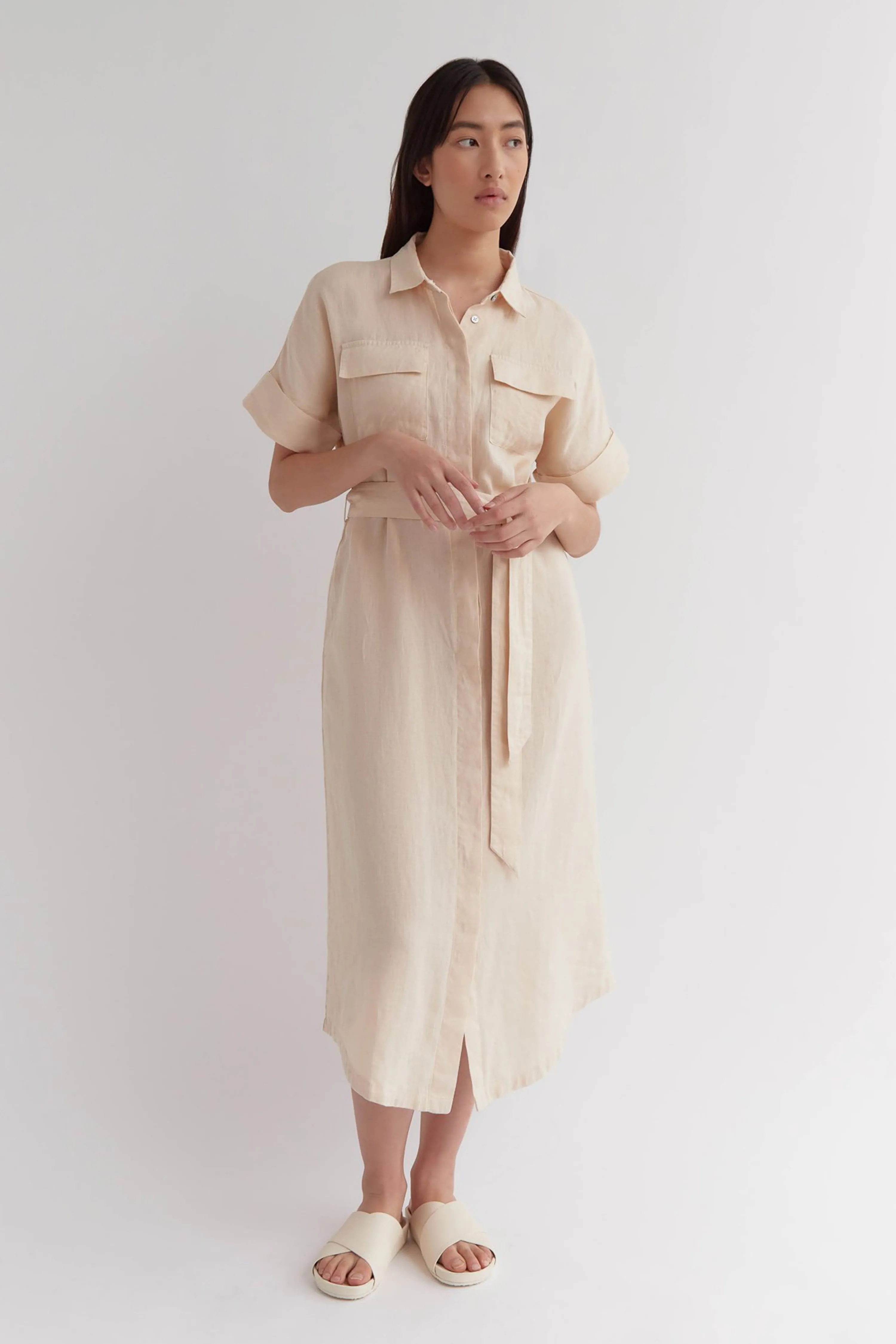 Kara Wheat Linen SS Shirt Dress