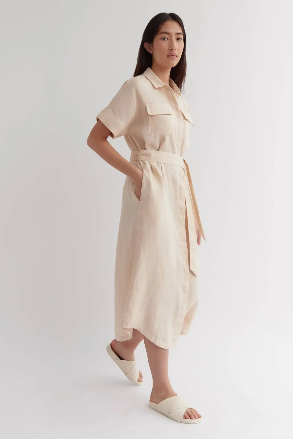 Kara Wheat Linen SS Shirt Dress