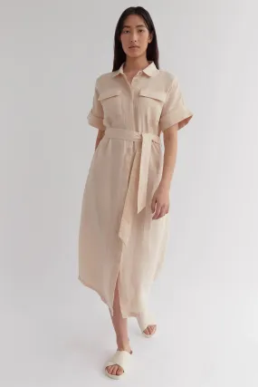 Kara Wheat Linen SS Shirt Dress