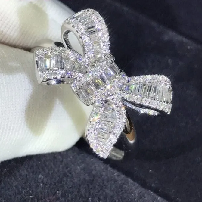 Korean Stylish Princess Bowknot Diamond Ring - 925 Sterling Silver 925