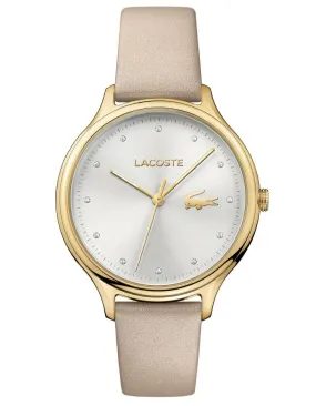 Lacoste Ladies Constance Watch - Gold-Tone - Swarovski - Sand Pearlized Leather