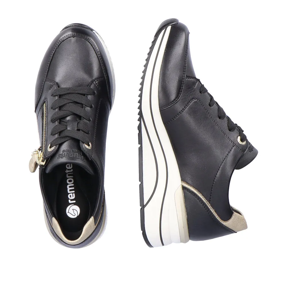 Ladies Lace Up Trainers Sneakers Black Zip Wedge D0T03-01 sale