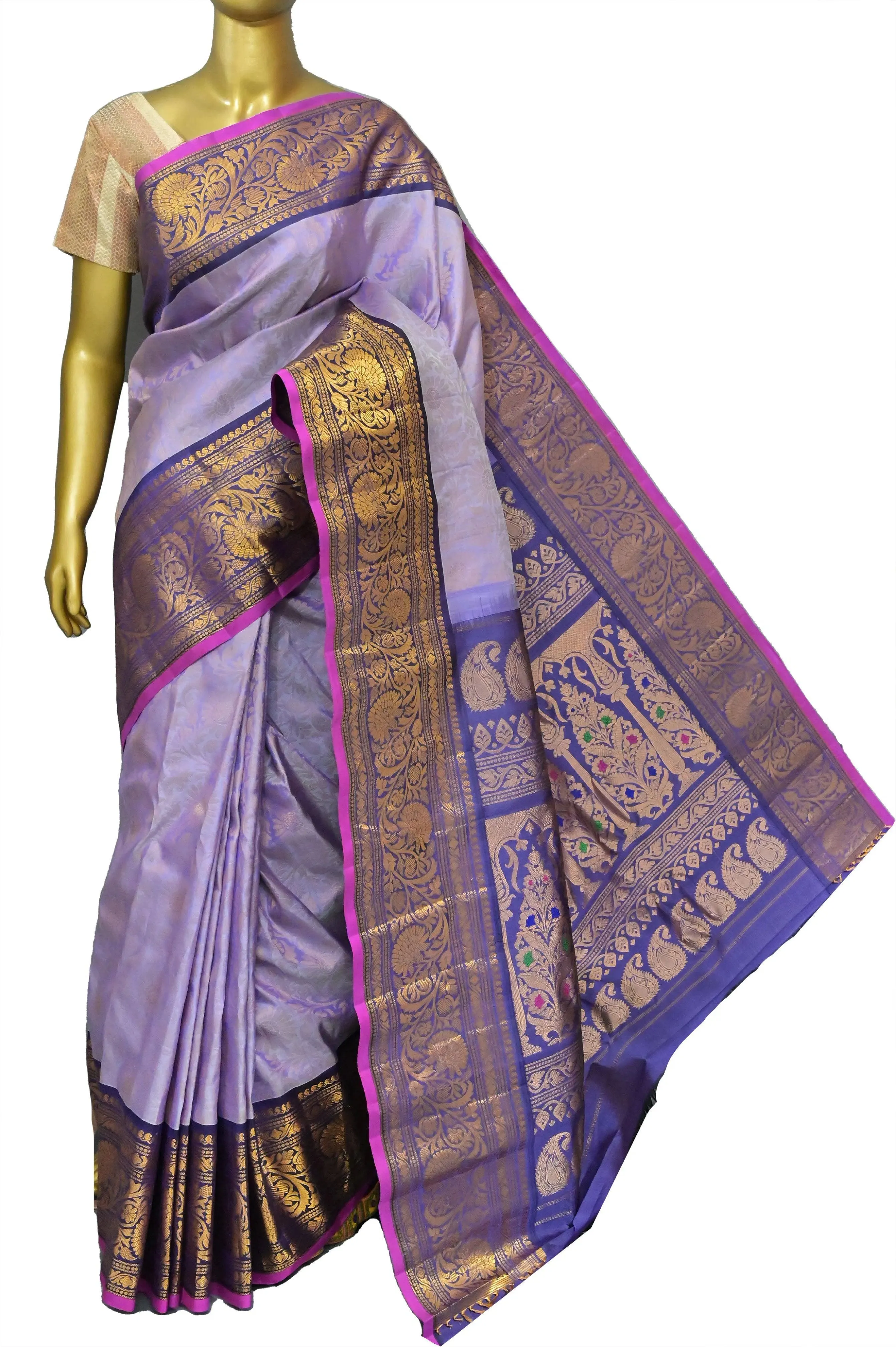 Lavender Color Pure Brocade Gadwal Silk with Kanchi Border