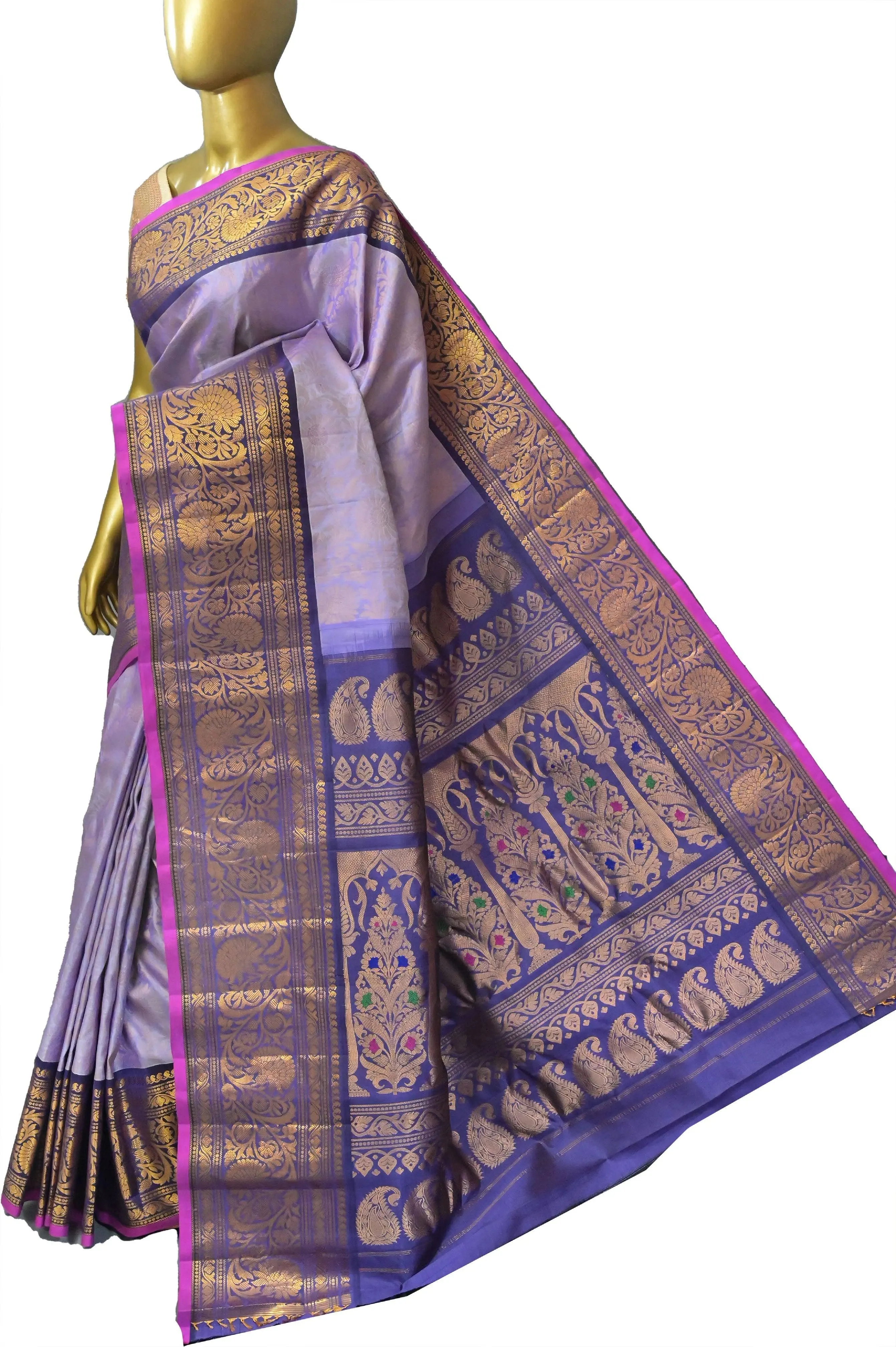 Lavender Color Pure Brocade Gadwal Silk with Kanchi Border