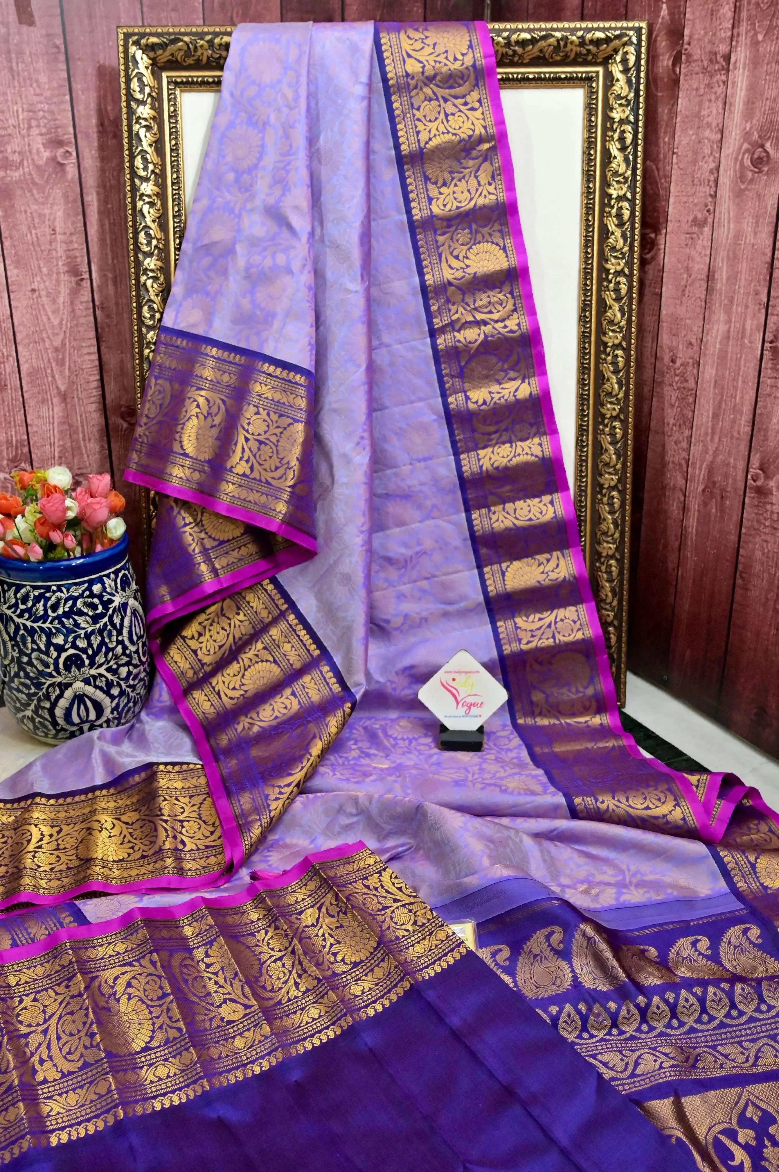 Lavender Color Pure Brocade Gadwal Silk with Kanchi Border