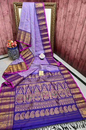 Lavender Color Pure Brocade Gadwal Silk with Kanchi Border