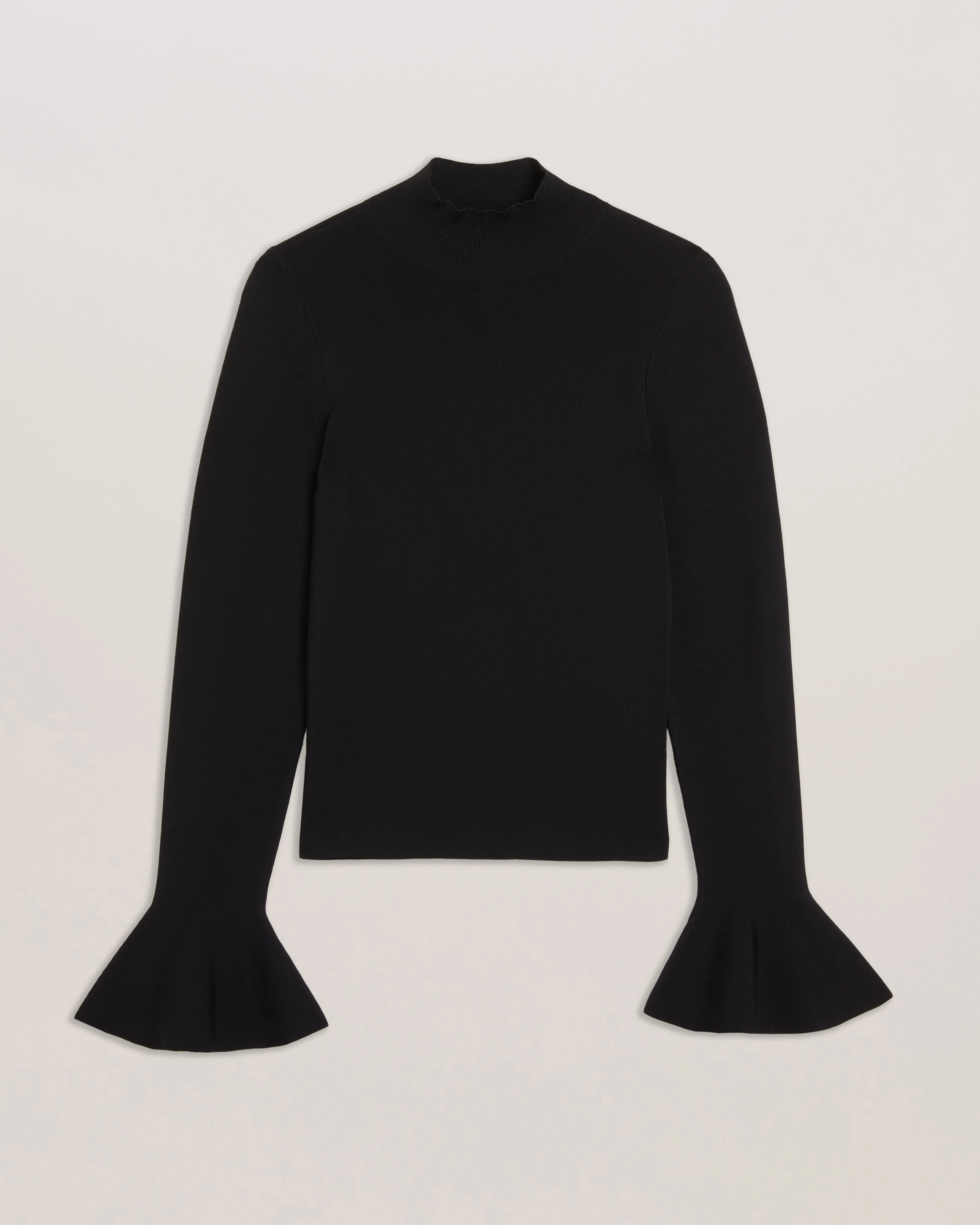 Laynha High Neck Knitted Frill Sleeve Top Black