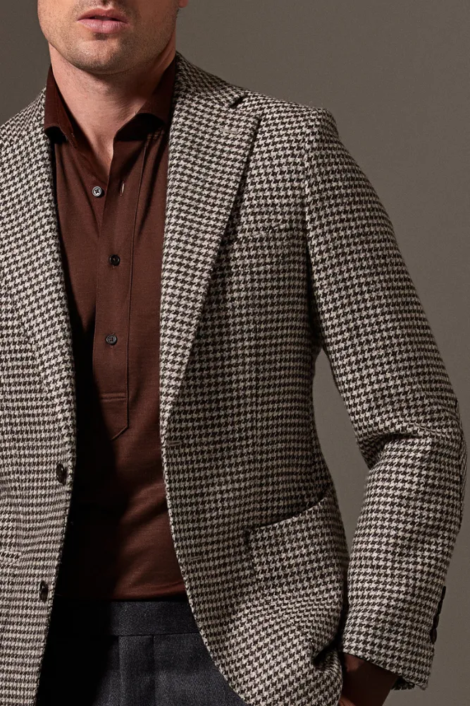 Liam Sports Jacket - Three Shades Houndstooth Undyed Wool