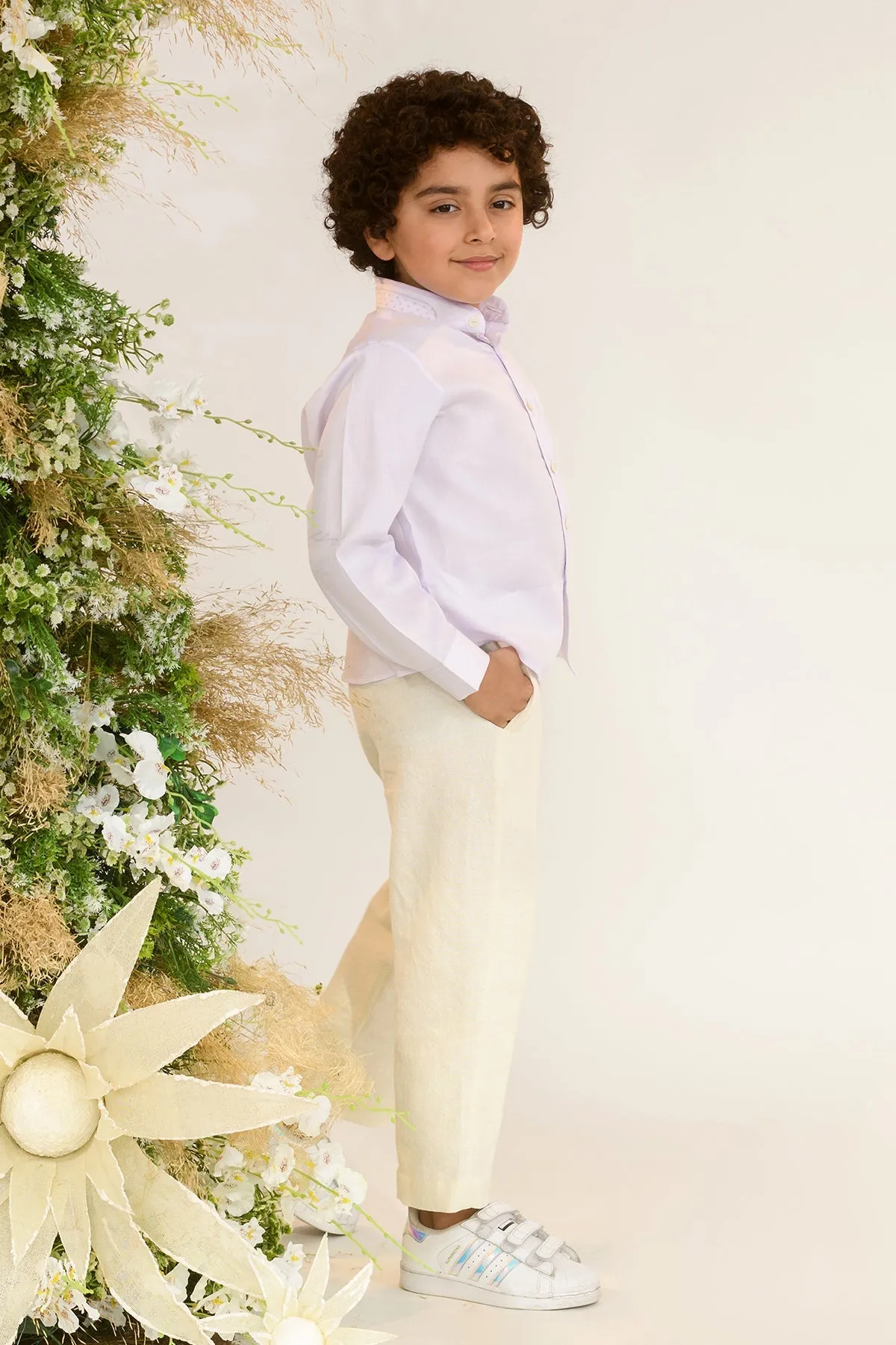 Lily of the Valley- Lavender Colour Cotton Shirt For Boys