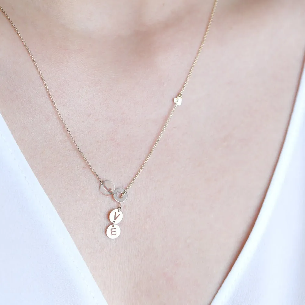 Love Lariat Necklace in Solid 10k Yellow Gold