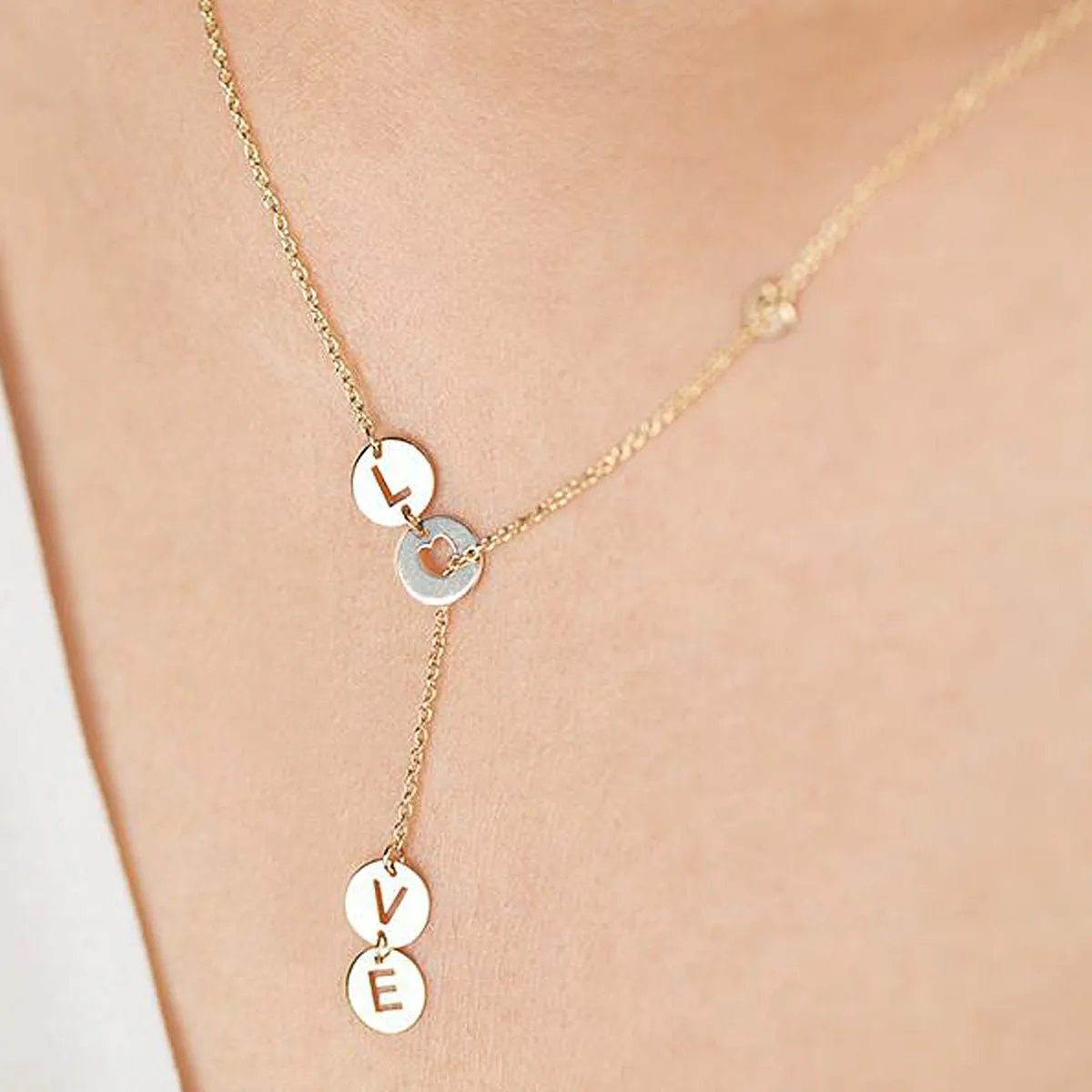 Love Lariat Necklace in Solid 10k Yellow Gold