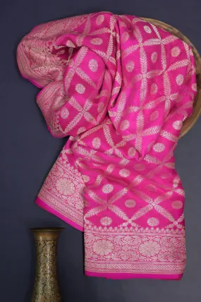 Magenta Color Mashru Banarasi Saree with Allover Zari Weaving