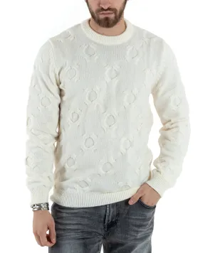 Maglione Uomo Girocollo Maglia Maglioncino Intrecciato Cerchi Panna GIOSAL-M2799A