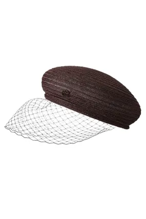 Maison Michel New Bonnie Veil Straw Beret - Burgundy Chocolate