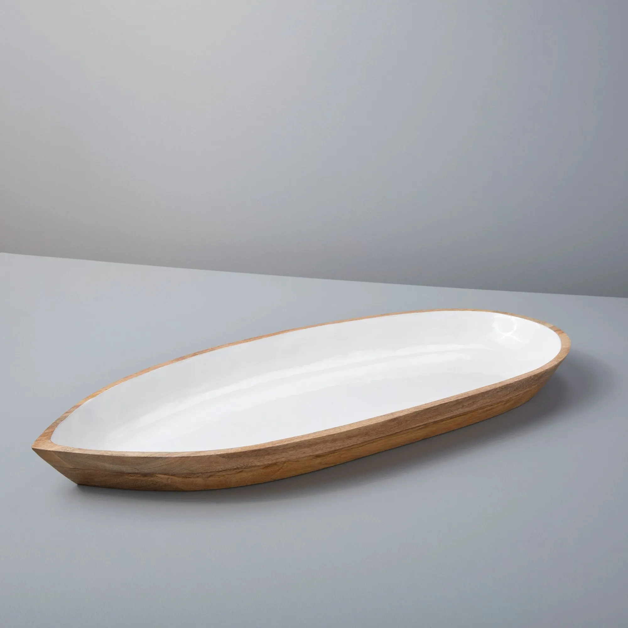 Mango Wood & White Enamel Bowls