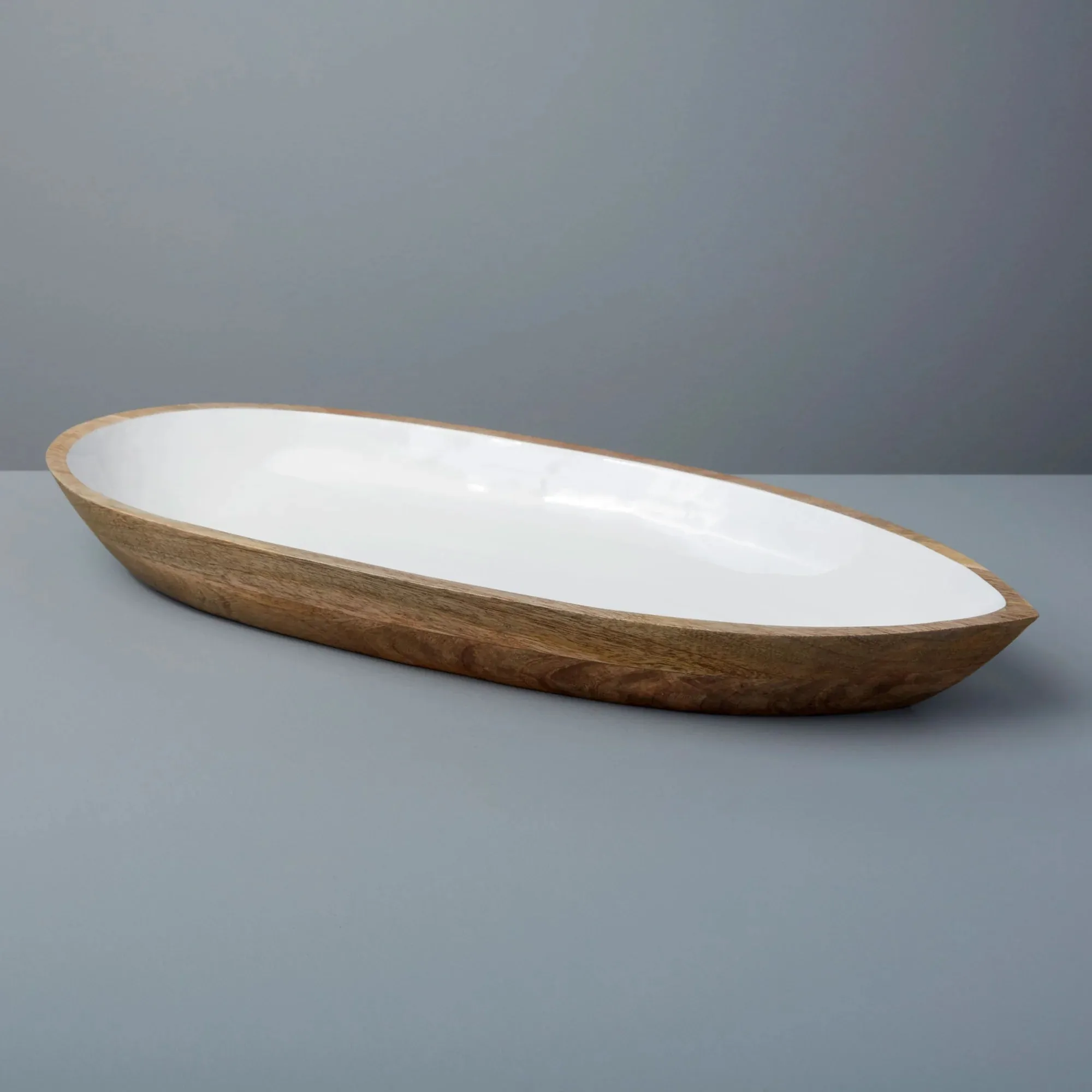 Mango Wood & White Enamel Bowls