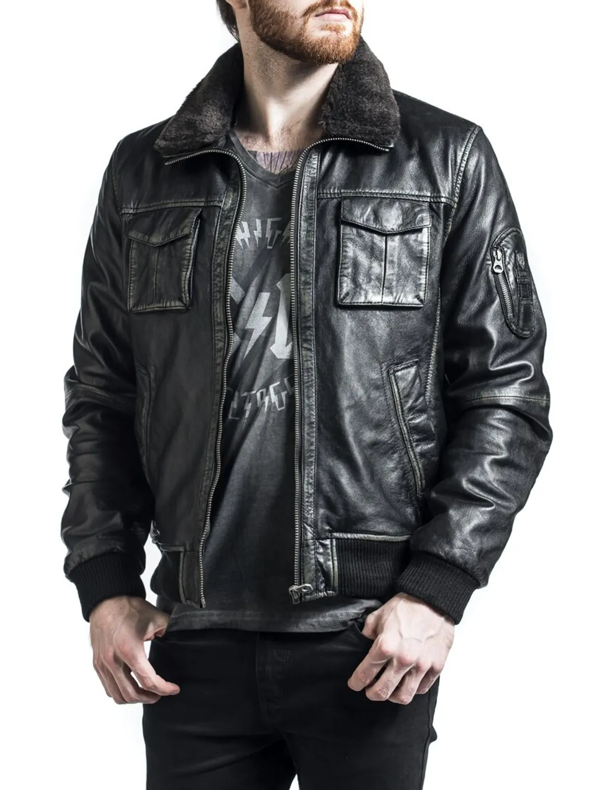 Mens Bike Racer Black Leather Jacket