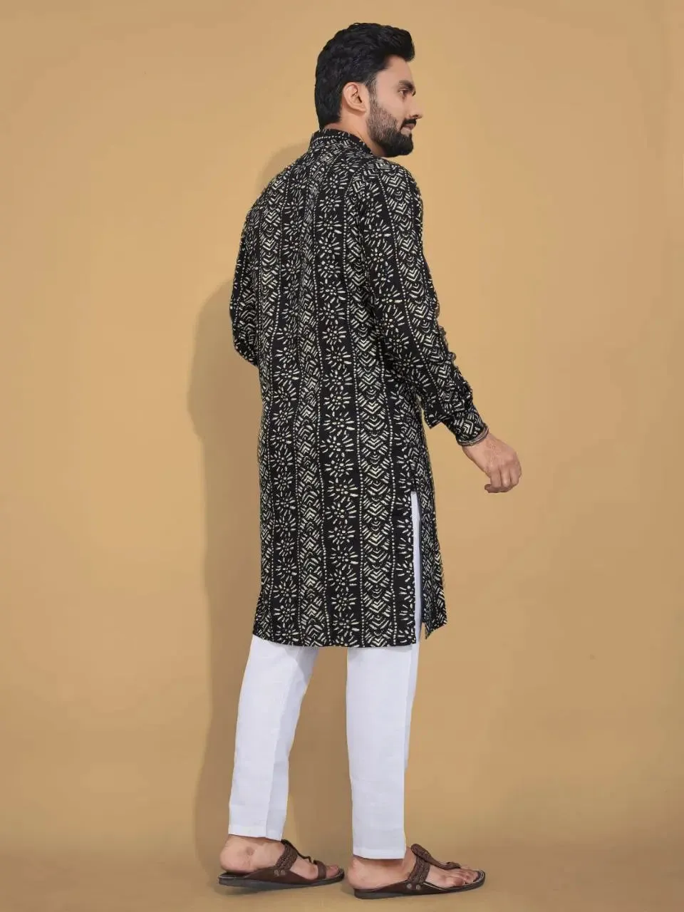 Men's Ethnic Cotton Black Kurta Pajama Set