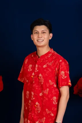 Men's Mandarin-collared Shirt - Red Dragon Pearl