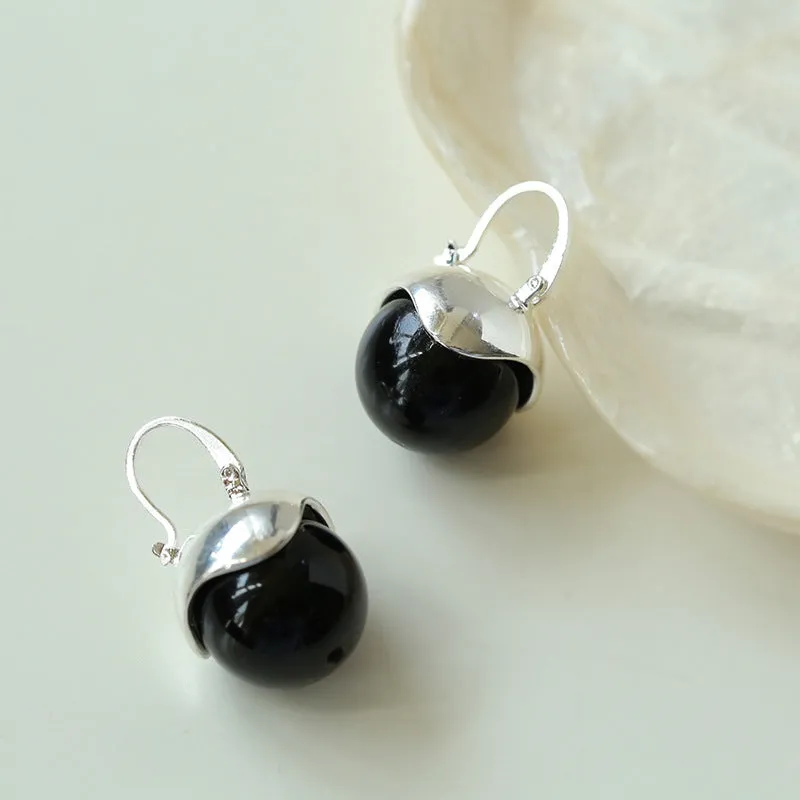 Modern Black Onyx Swarovski Pearl Earring