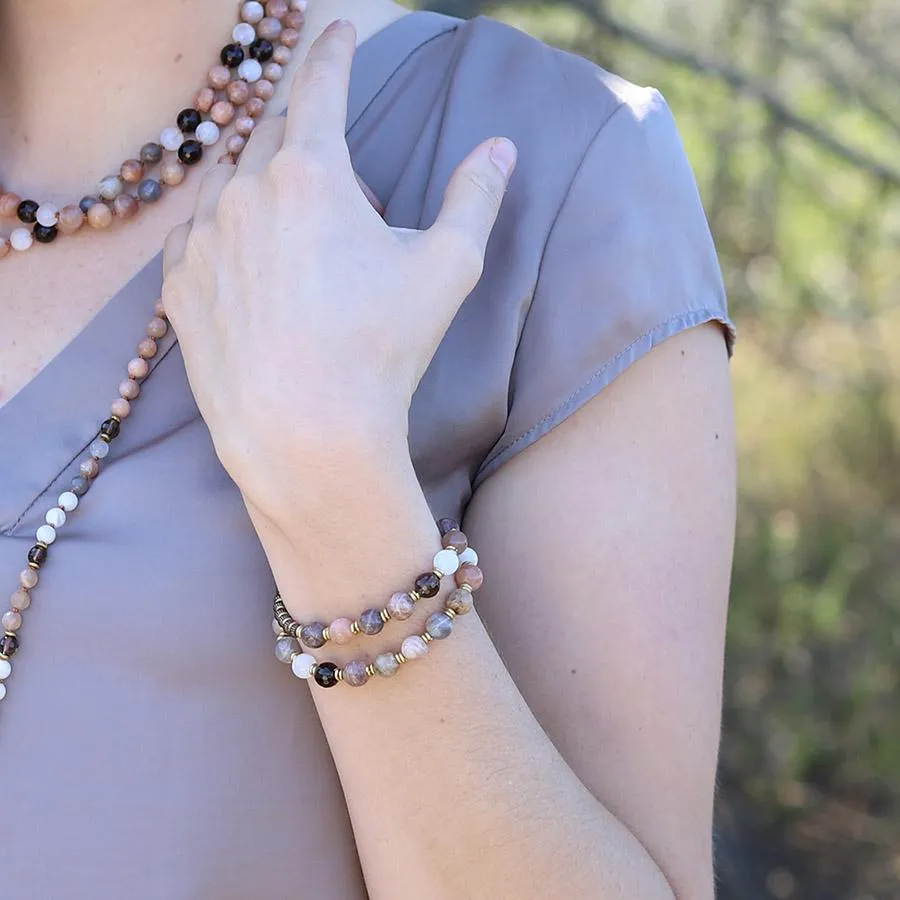 Moonstone Sunstone Smoky Quartz Mala Bracelet