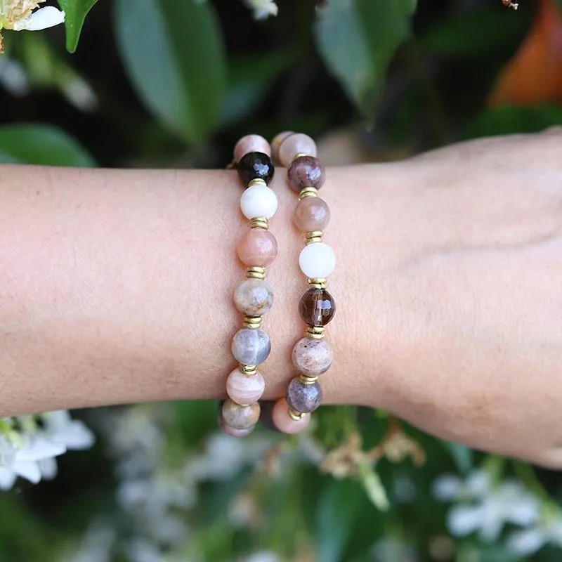 Moonstone Sunstone Smoky Quartz Mala Bracelet