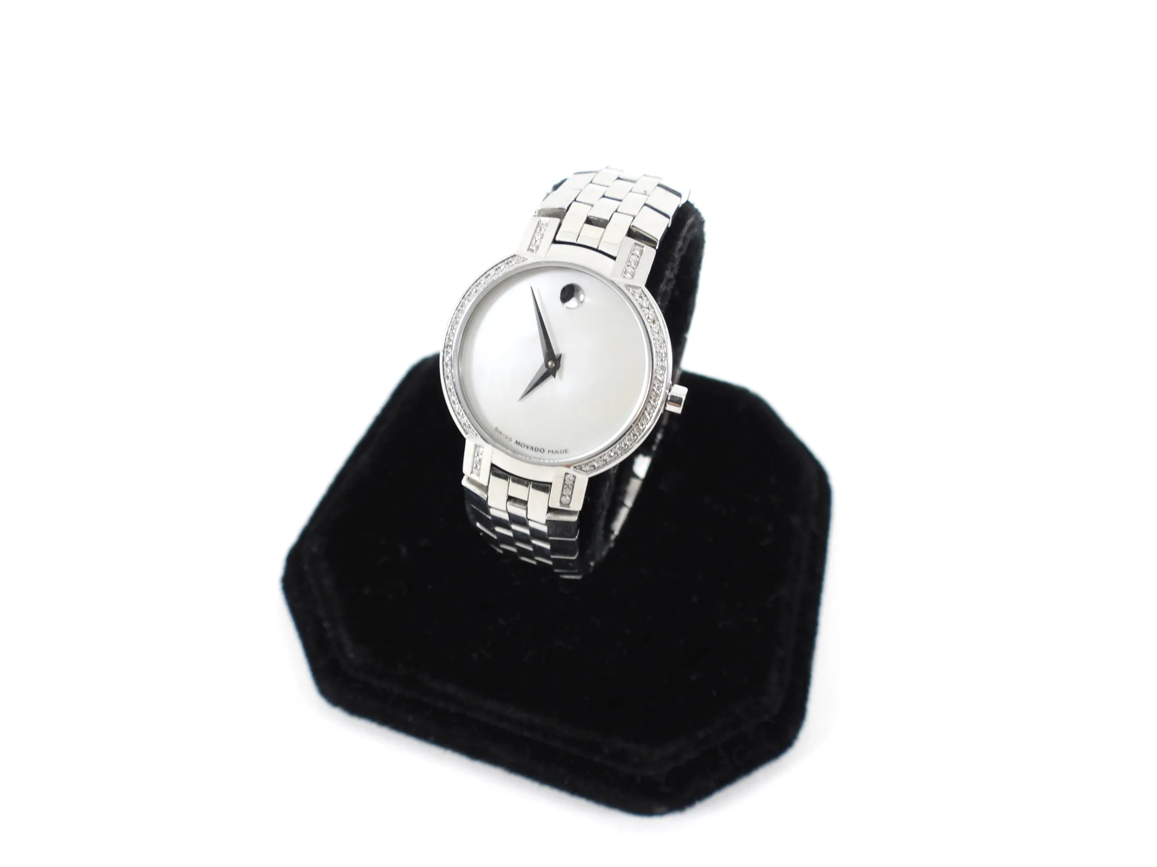 Movado Ladies Faceto Watch with Diamond Bezel