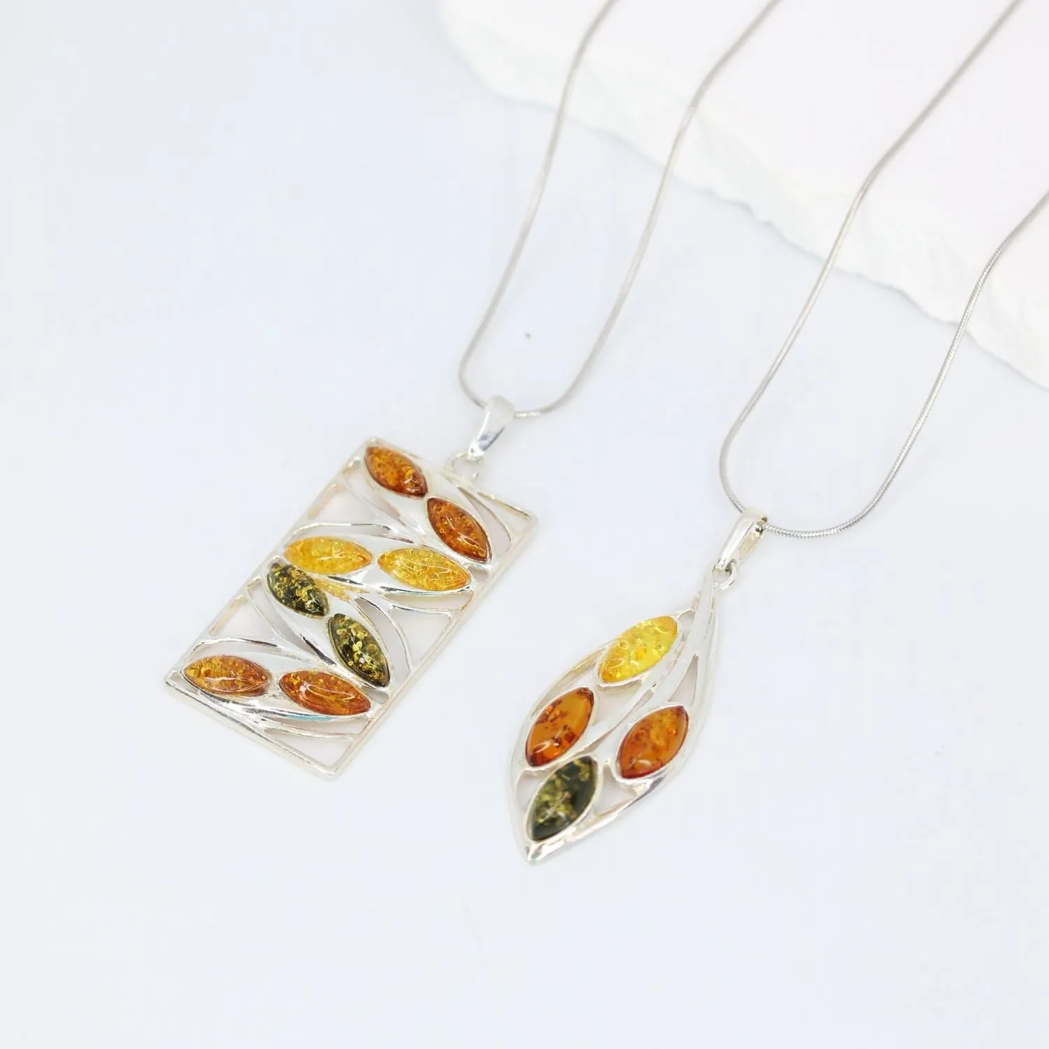 Multi-Color Amber Rectangle Pendant in Sterling Silver