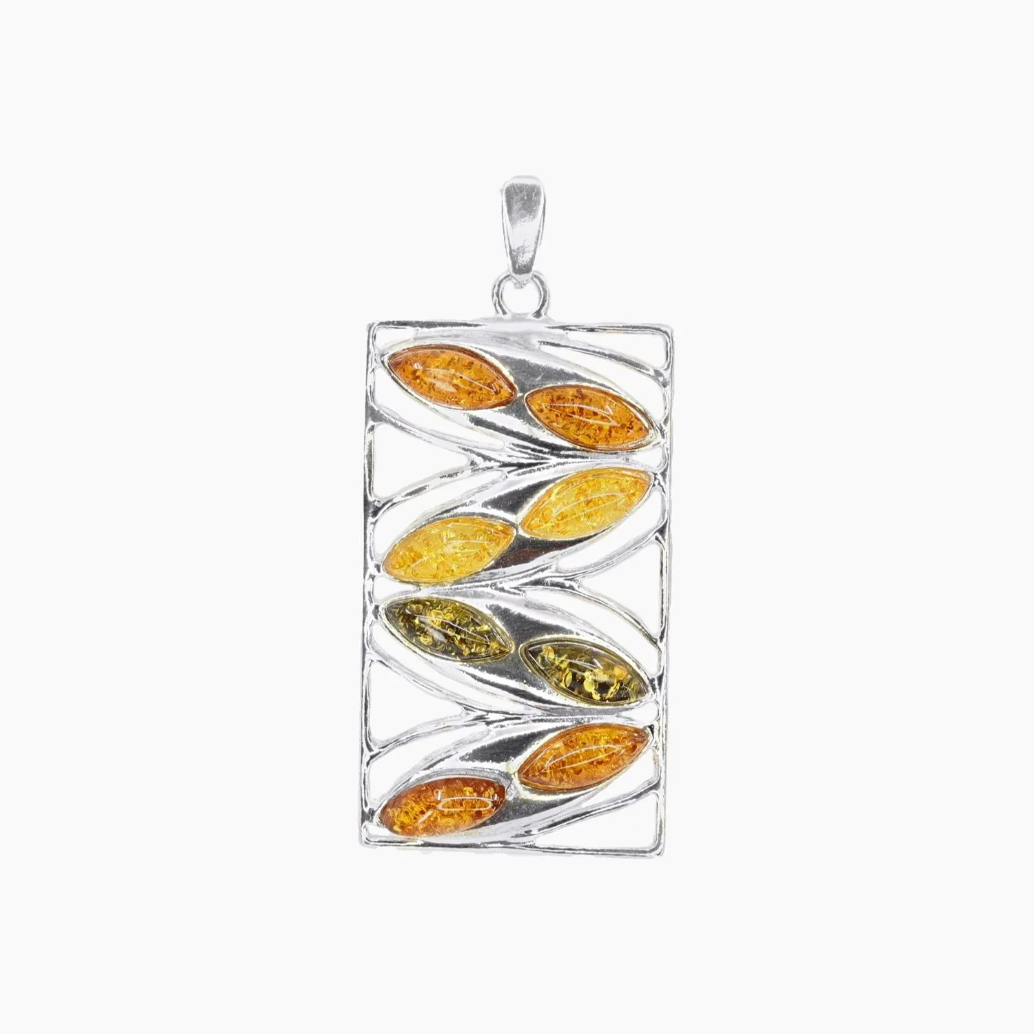 Multi-Color Amber Rectangle Pendant in Sterling Silver