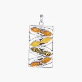 Multi-Color Amber Rectangle Pendant in Sterling Silver