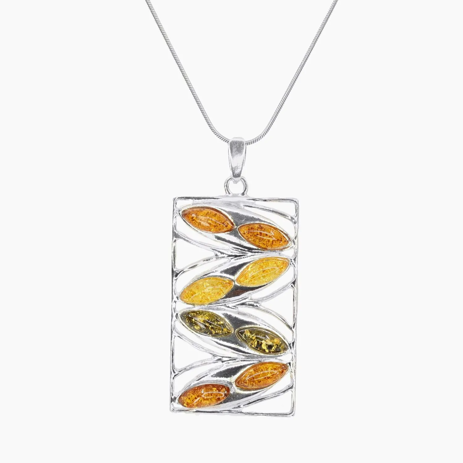 Multi-Color Amber Rectangle Pendant in Sterling Silver