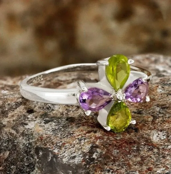 Multi Stone Ring-Pear Cut 925 Sterling Silver Ring, Handmade Jewelry, Gift for Her