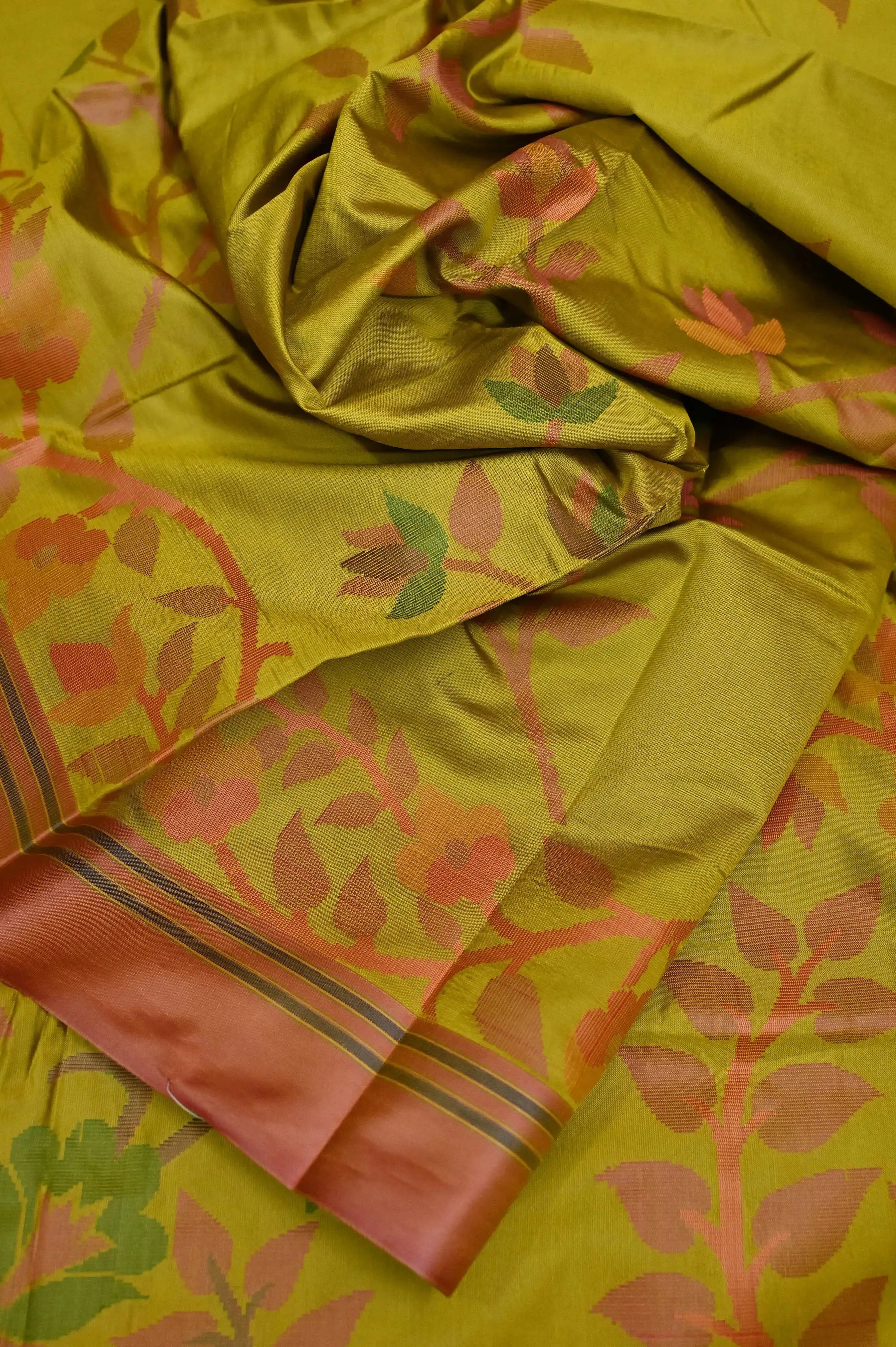 Mustard Yellow Color Bangalore Silk Saree with Allover Jamdani Style Weaving