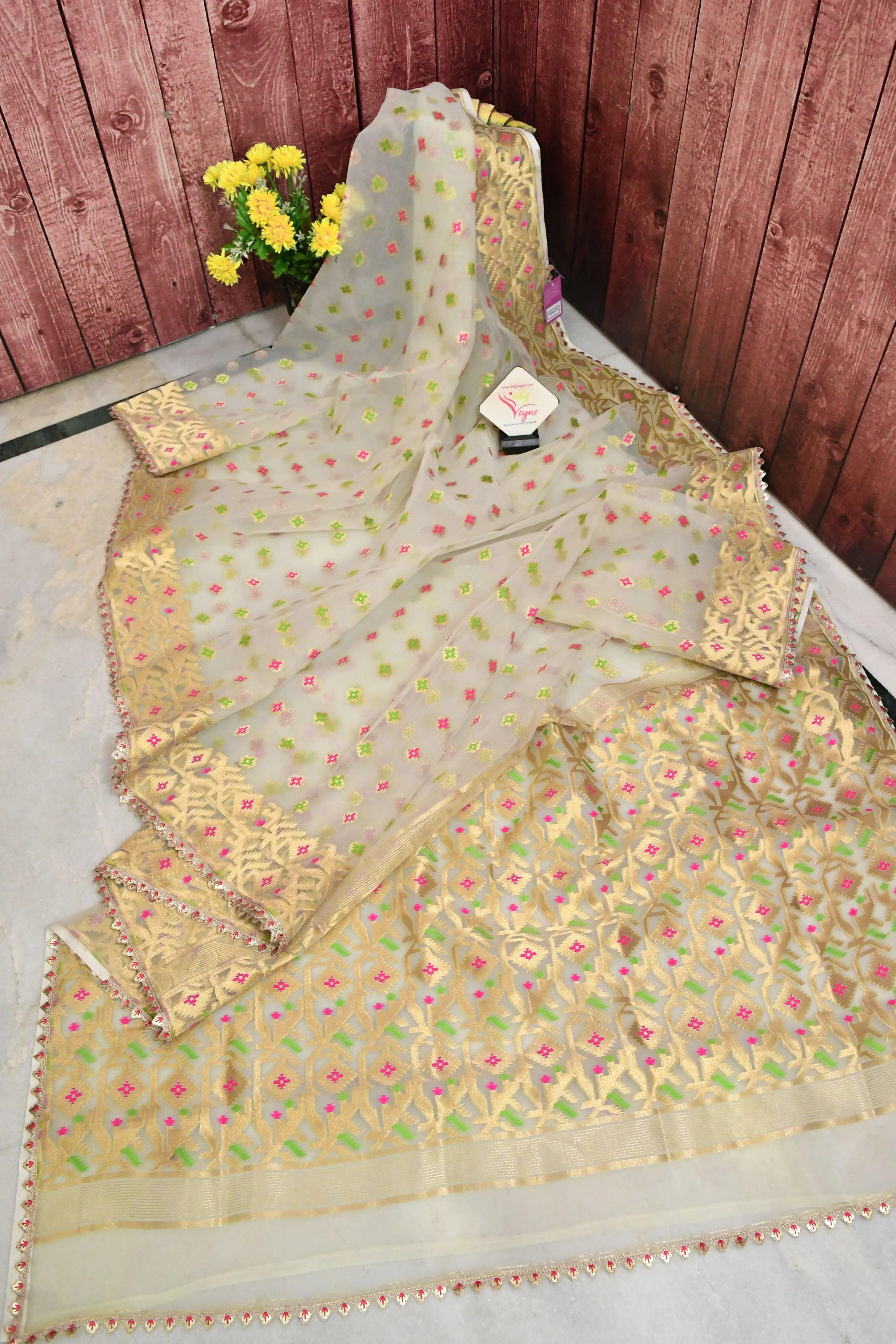 Offwhite Color Mercerized Muslin Jamdani Saree