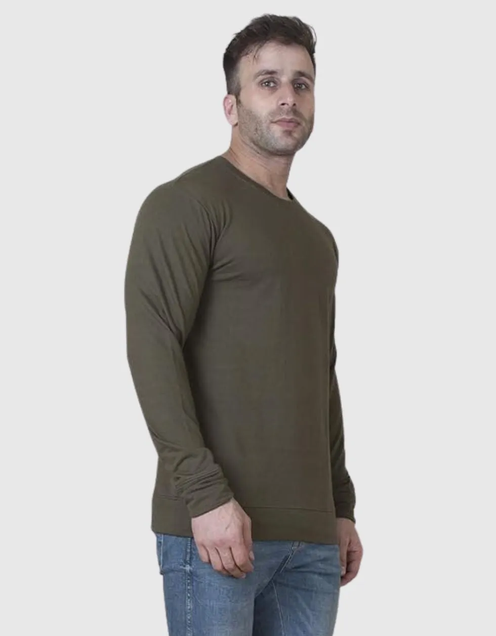 Olive Solid Regular Fit Sweatshirt