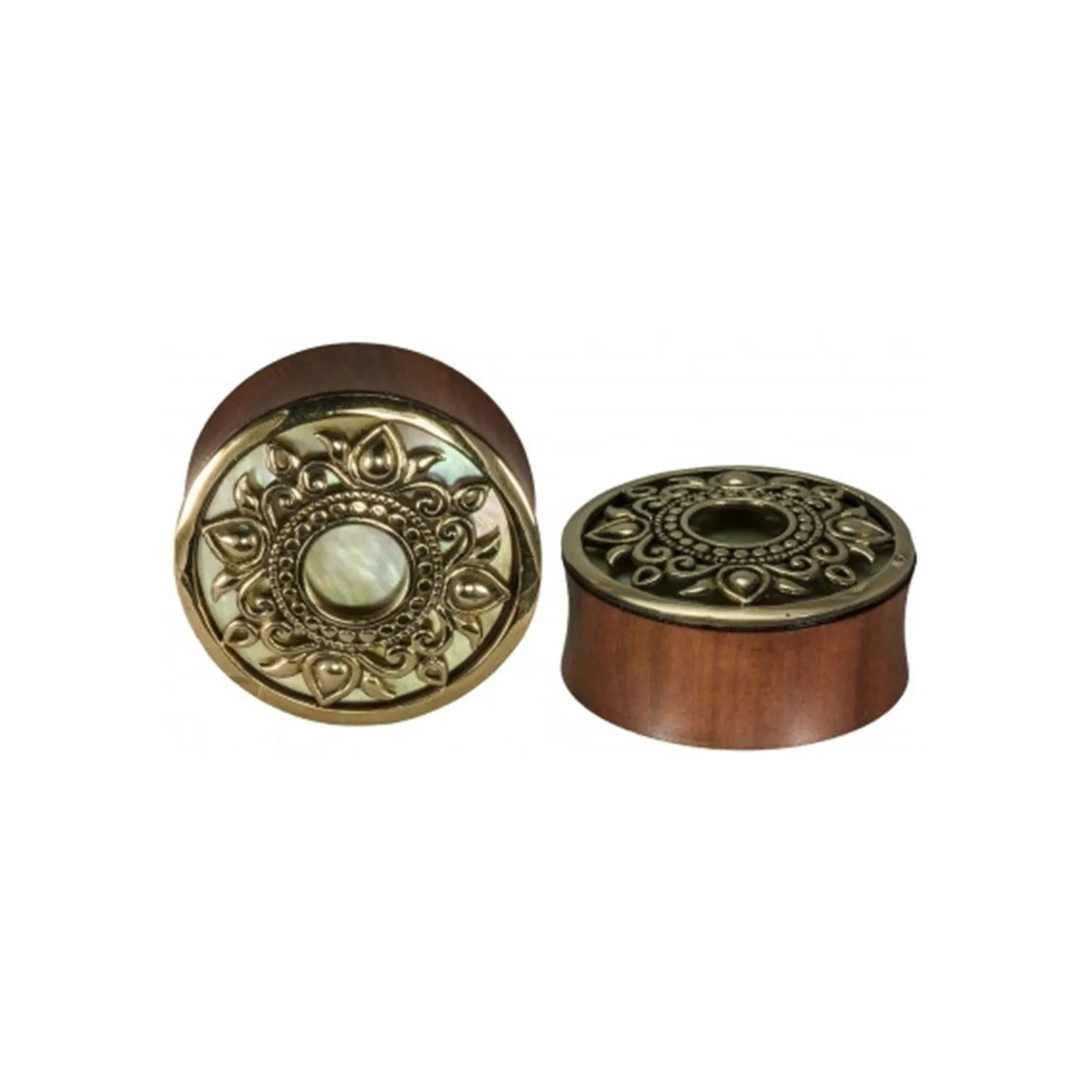 Philomena Plugs - Brass   Mother Of Pearl