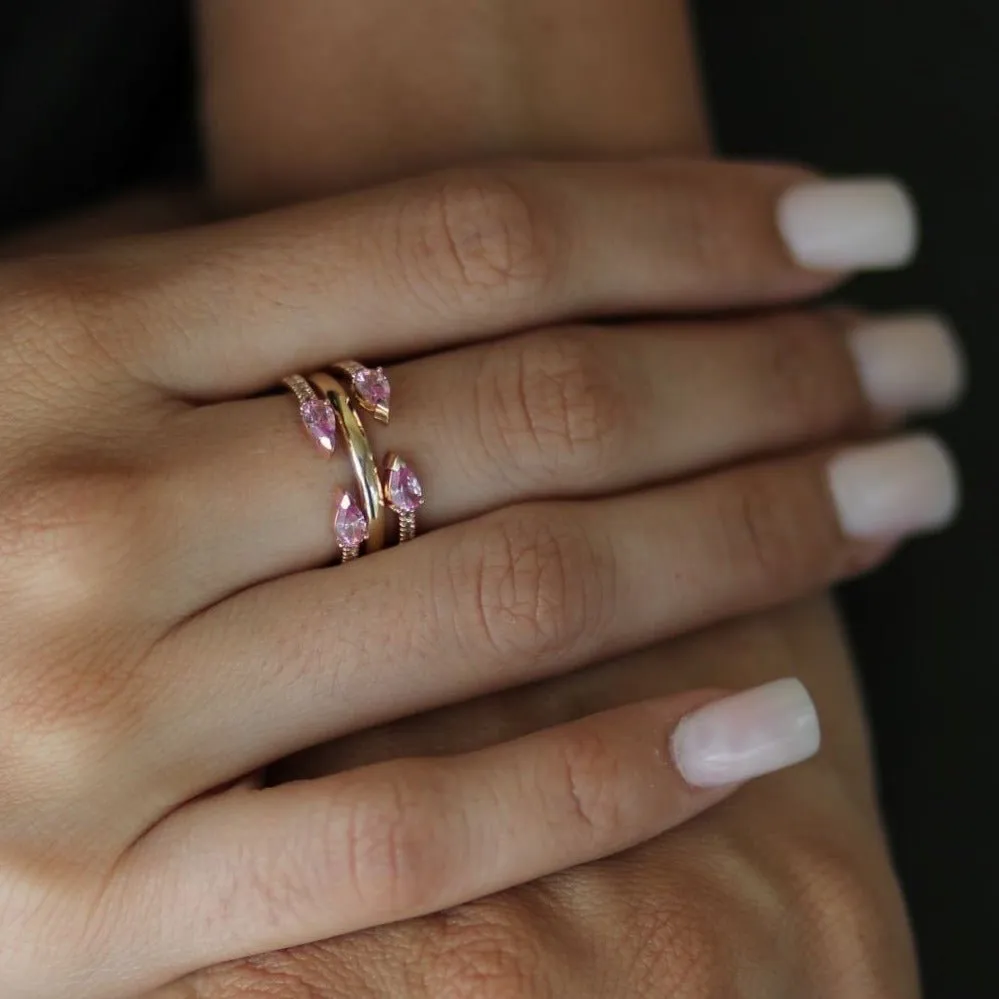 Pink Topaz Pear Open Cuff Ring