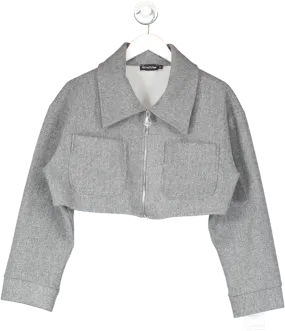 PrettyLittleThing Grey Wool Look Pocket Detail Cropped Jacket UK M