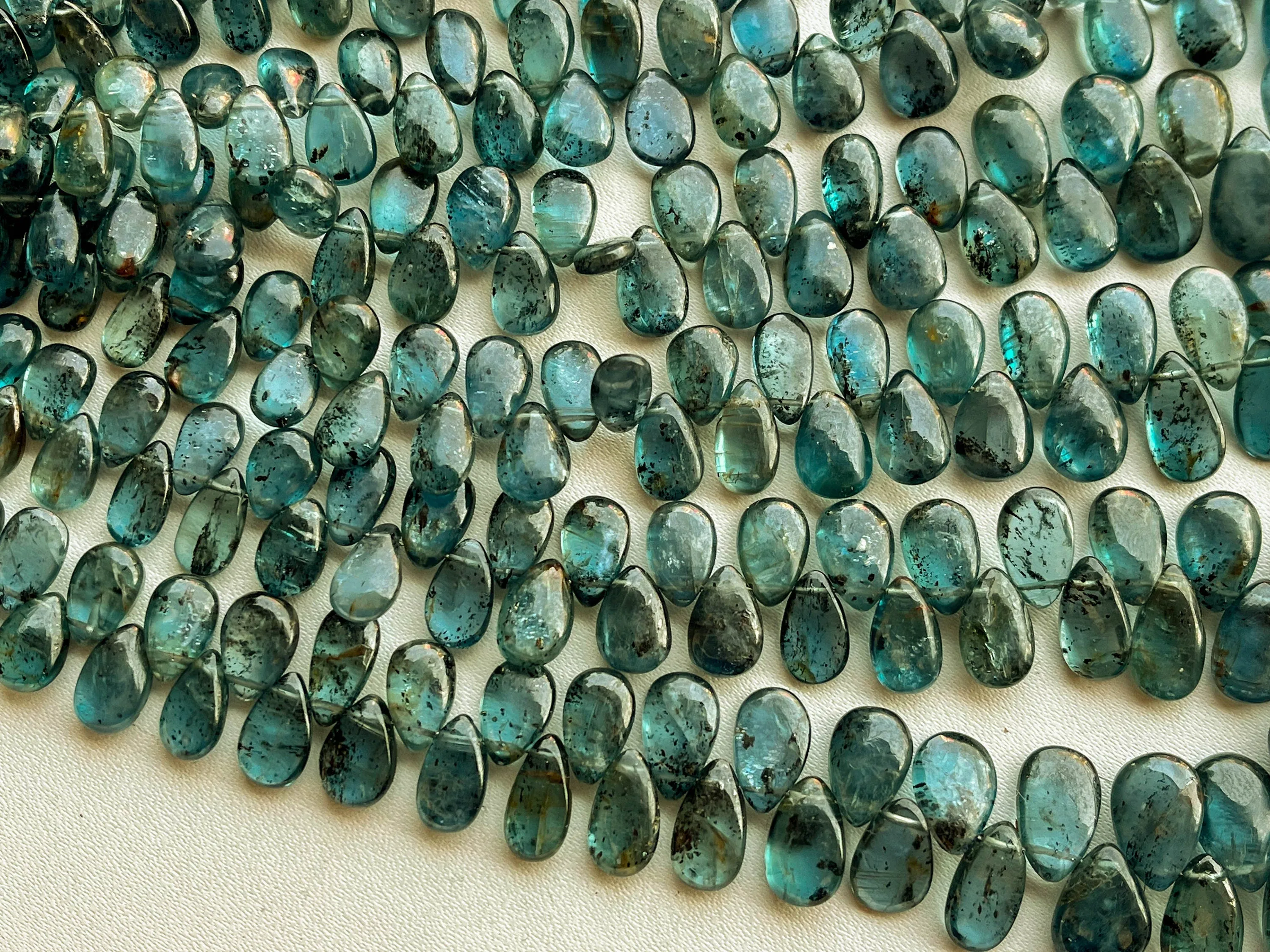 Rare! Moss Green Kyanite Smooth Pear Shape Briolette Beads