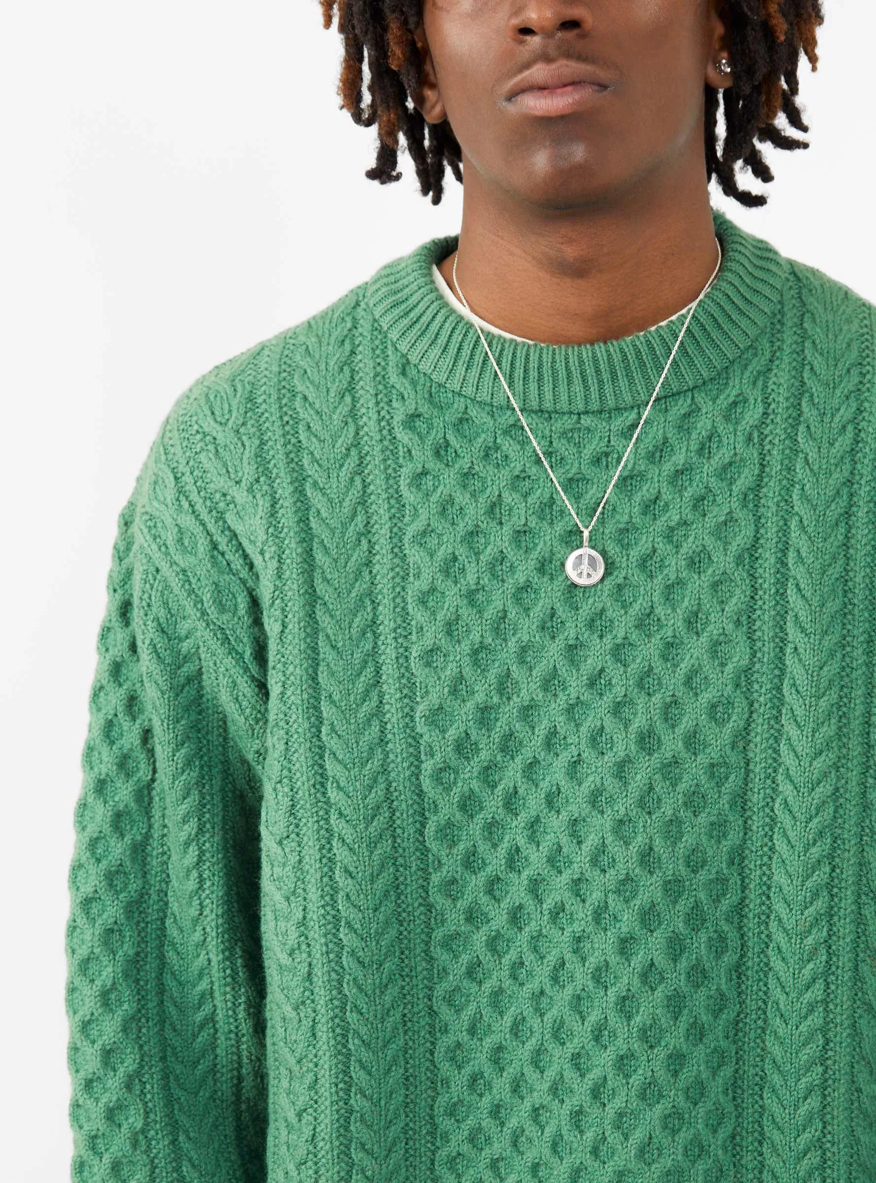 Reborn Wool Aran Sweater Green