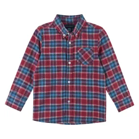 Red & Blue Plaid Textured Button Down Shirt