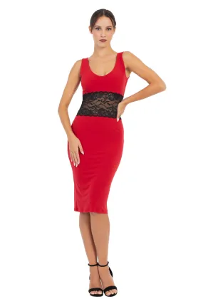 Red Tango Dress With Black Lace Waistband 