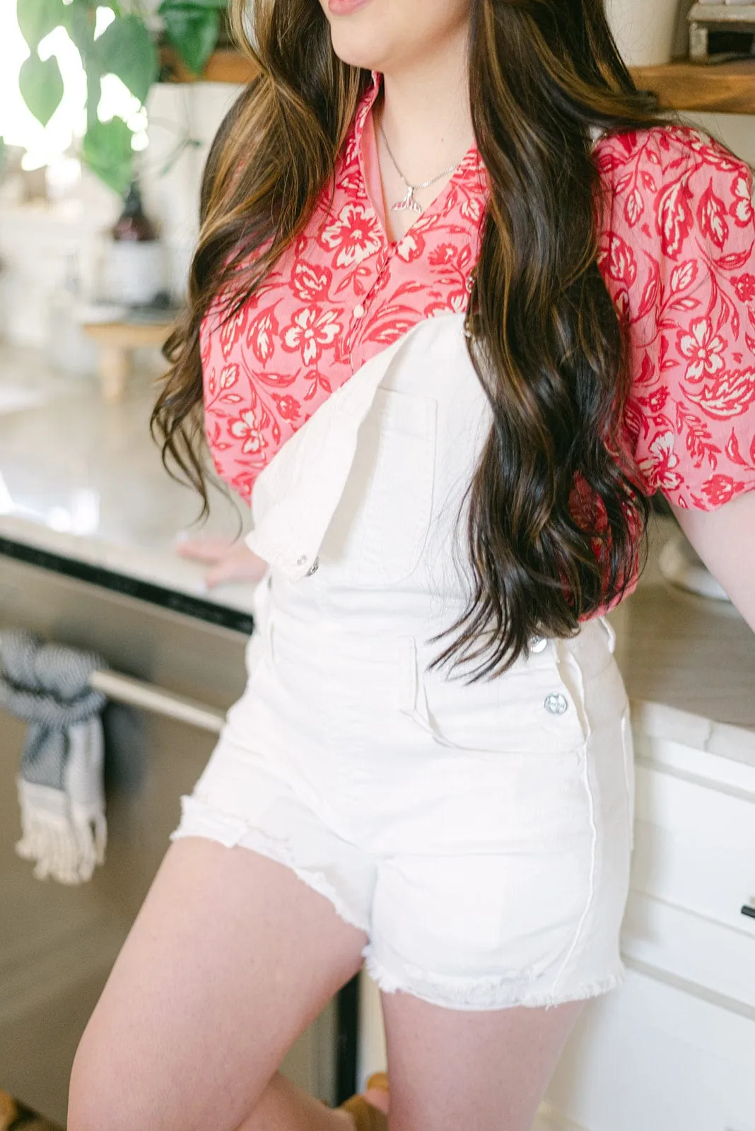 Risen White Denim Overall Shorts