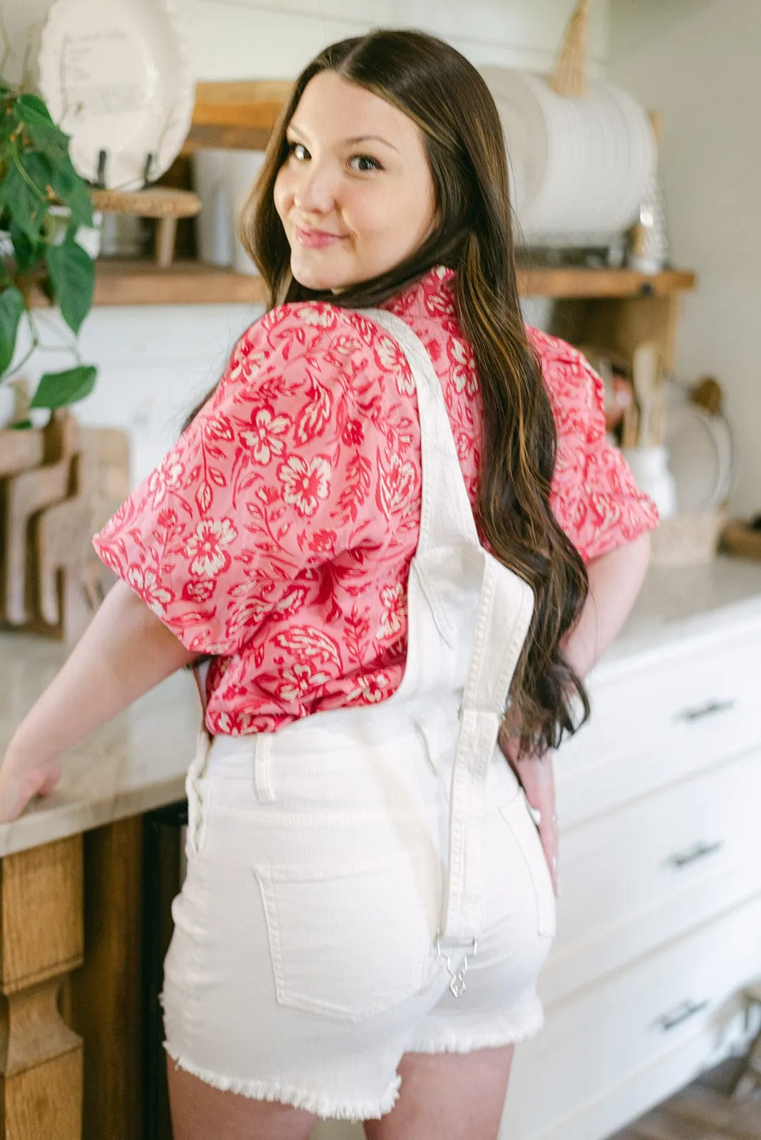 Risen White Denim Overall Shorts