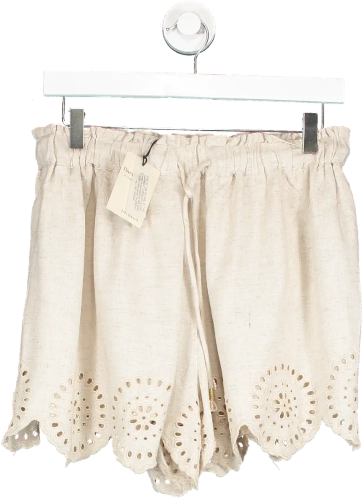 River Island Beige Linen Look Casual Pull On Shorts UK 10